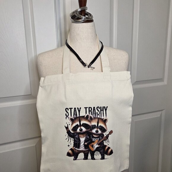 Canvas Tote Bag with Jewelry "Stay Trashy" Racoons - Picture 1 of 6